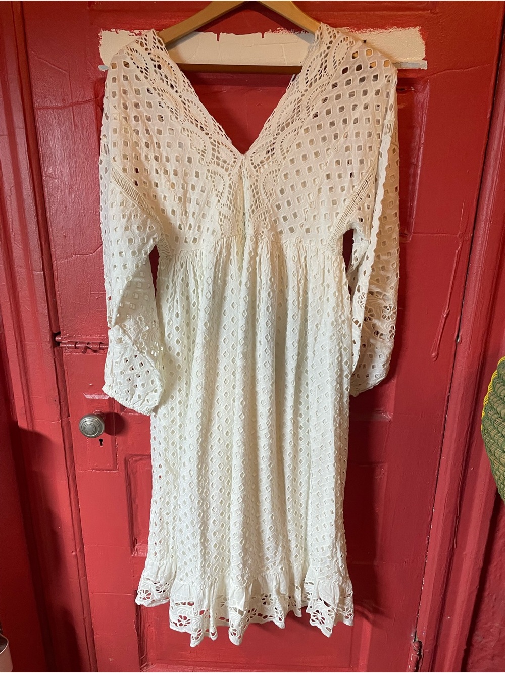Anthropologie Lace Eyelet V-Neck Midi Dress - White NWT - Picture 2 of 7